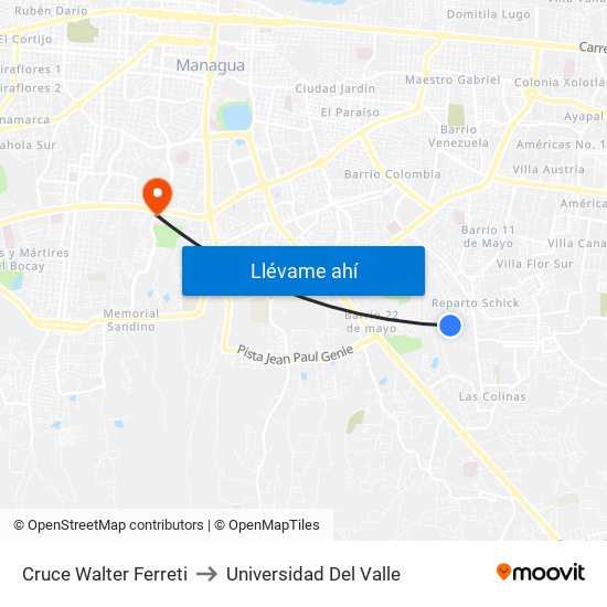 Cruce Walter Ferreti to Universidad Del Valle map