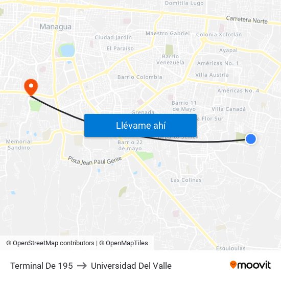 Terminal De 195 to Universidad Del Valle map