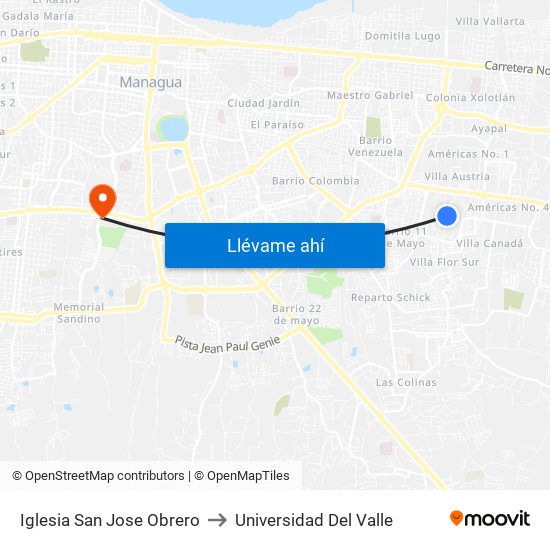 Iglesia San Jose Obrero to Universidad Del Valle map