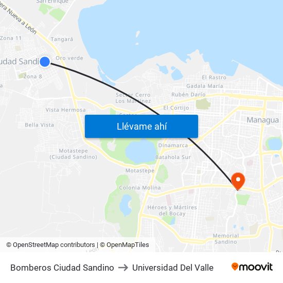 Bomberos Ciudad Sandino to Universidad Del Valle map