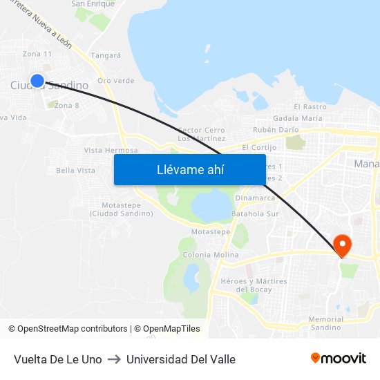 Vuelta De Le Uno to Universidad Del Valle map