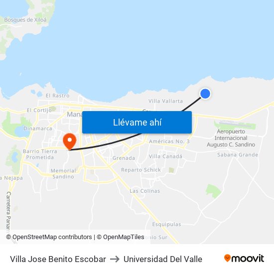 Villa Jose Benito Escobar to Universidad Del Valle map