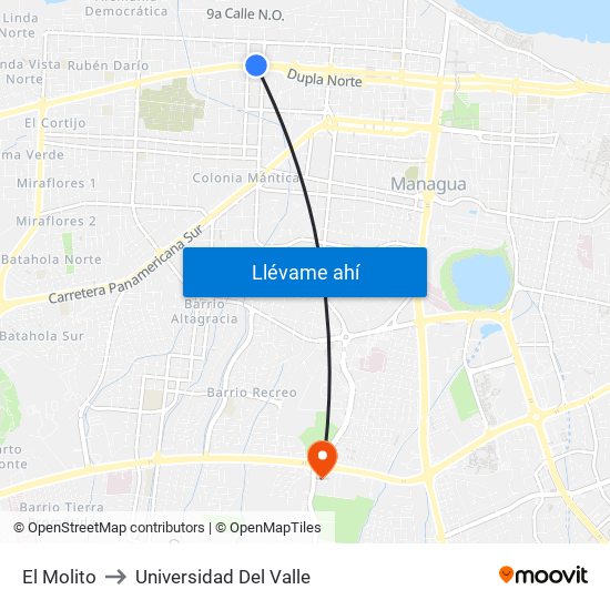 El Molito to Universidad Del Valle map
