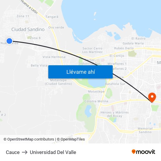 Cauce to Universidad Del Valle map