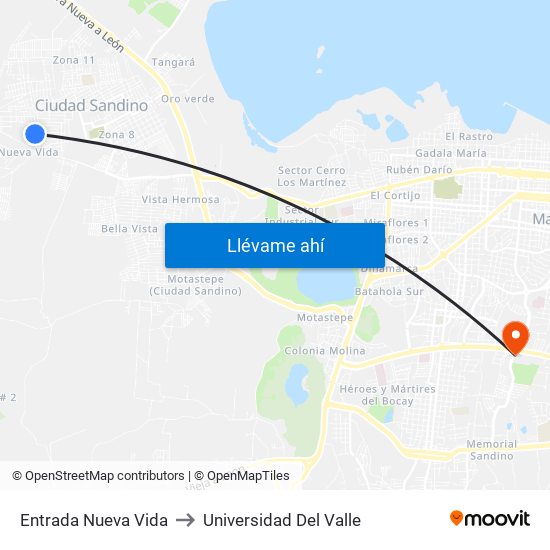Entrada Nueva Vida to Universidad Del Valle map
