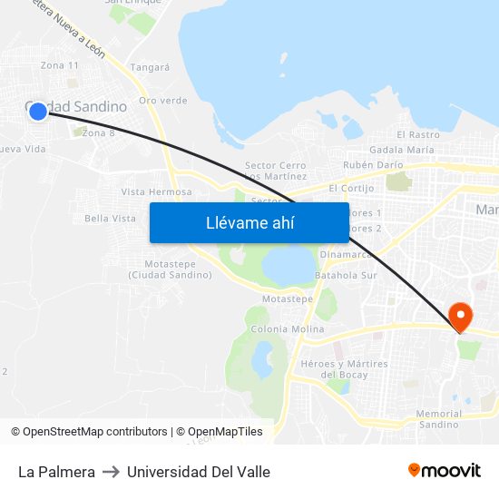 La Palmera to Universidad Del Valle map