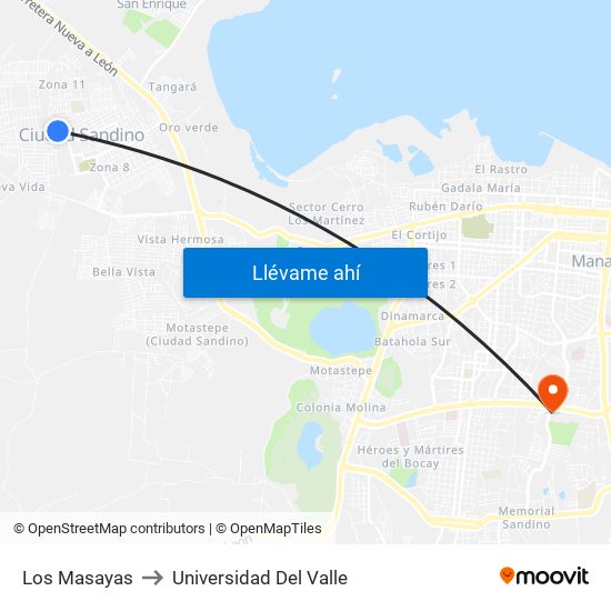 Los Masayas to Universidad Del Valle map