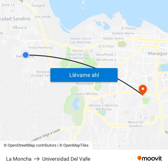 La Moncha to Universidad Del Valle map