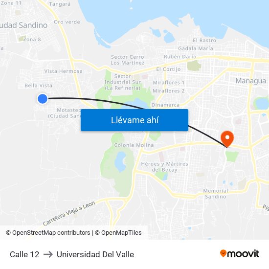 Calle 12 to Universidad Del Valle map