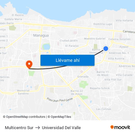 Multicentro Sur to Universidad Del Valle map