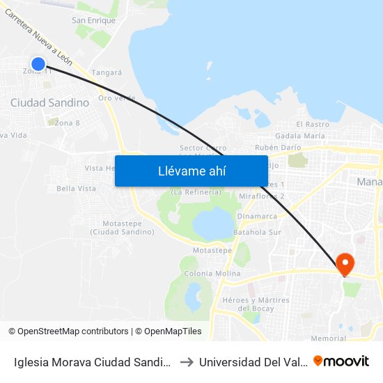 Iglesia Morava Ciudad Sandino to Universidad Del Valle map