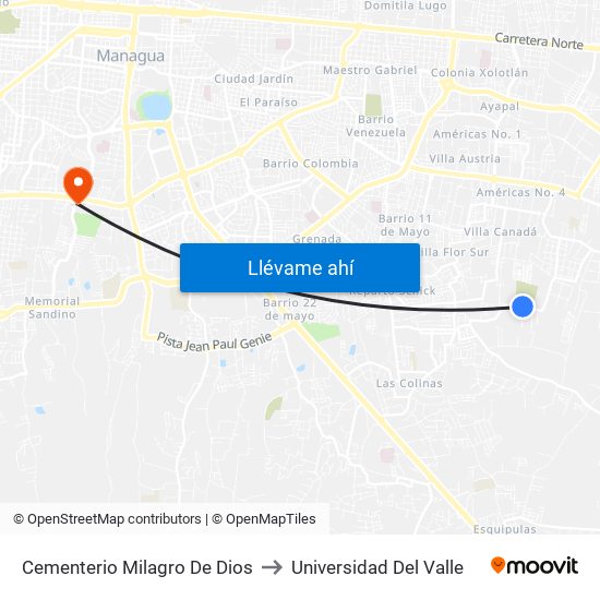 Cementerio Milagro De Dios to Universidad Del Valle map