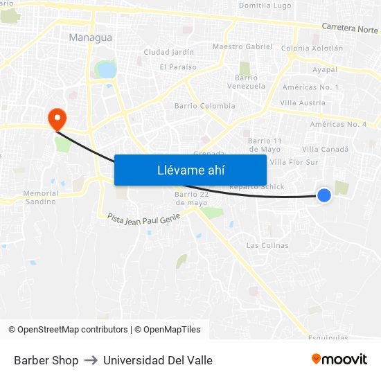 Barber Shop to Universidad Del Valle map