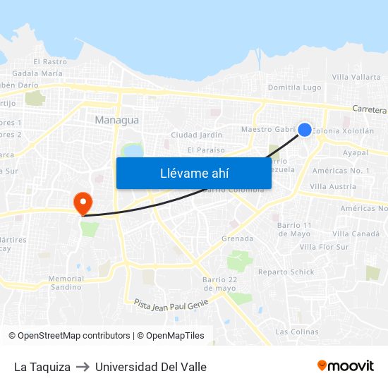 La Taquiza to Universidad Del Valle map