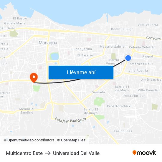 Multicentro Este to Universidad Del Valle map