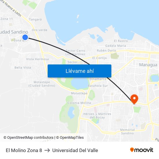 El Molino Zona 8 to Universidad Del Valle map