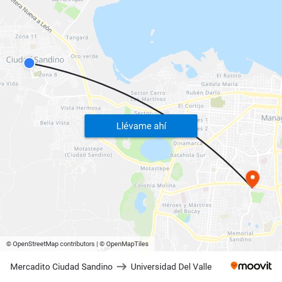 Mercadito Ciudad Sandino to Universidad Del Valle map