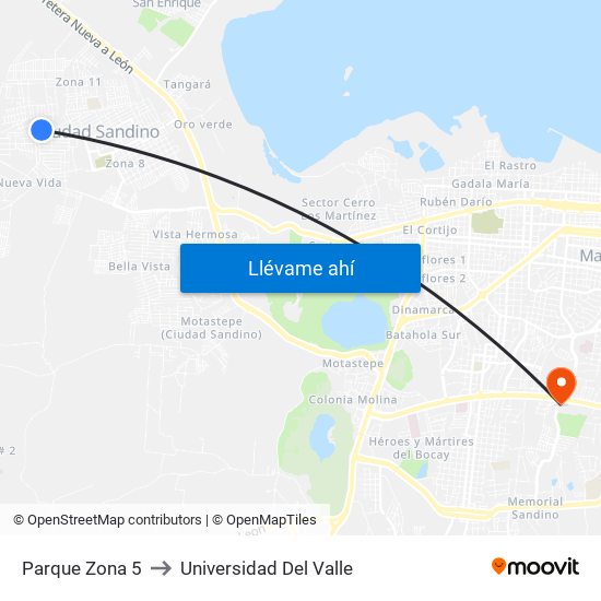 Parque Zona 5 to Universidad Del Valle map