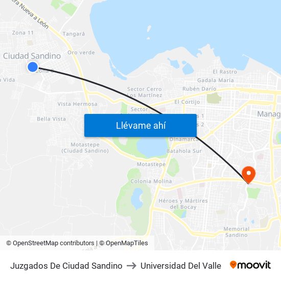 Juzgados De Ciudad Sandino to Universidad Del Valle map