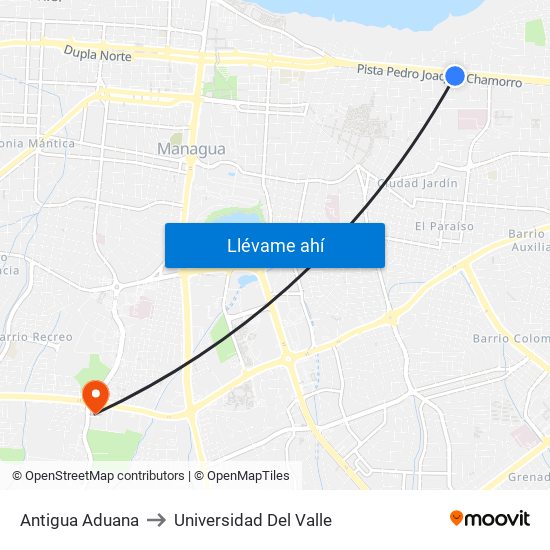 Antigua Aduana to Universidad Del Valle map