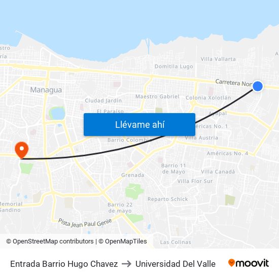 Entrada Barrio Hugo Chavez to Universidad Del Valle map