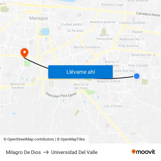 Milagro De Dios to Universidad Del Valle map