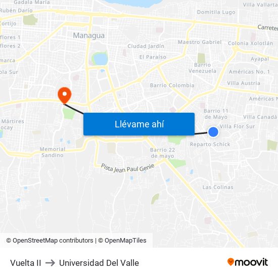 Vuelta II to Universidad Del Valle map