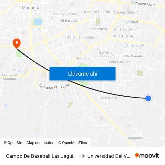 Campo De Baseball Las Jaguitas to Universidad Del Valle map
