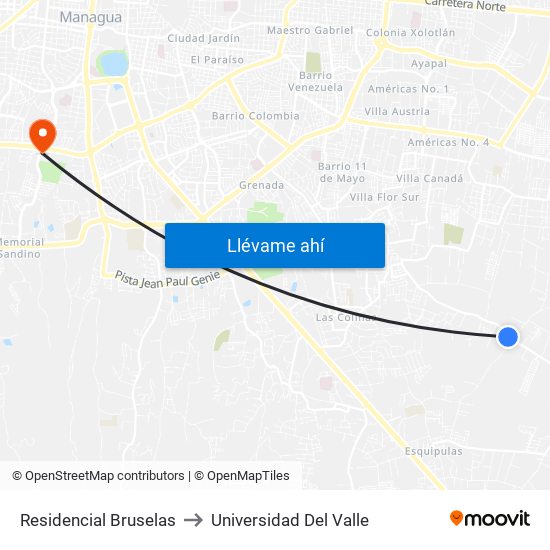 Residencial Bruselas to Universidad Del Valle map