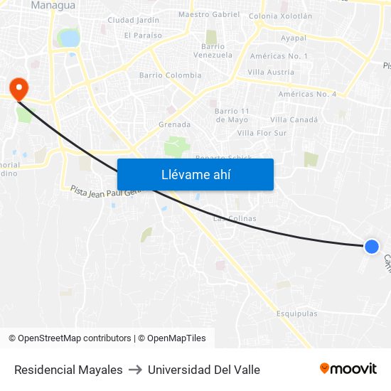 Residencial Mayales to Universidad Del Valle map