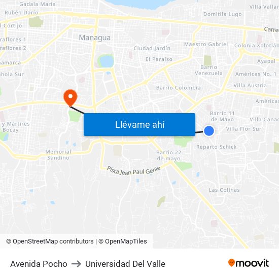 Avenida Pocho to Universidad Del Valle map