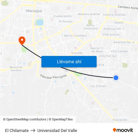 El Chilamate to Universidad Del Valle map