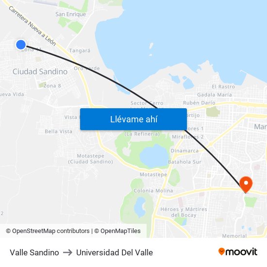 Valle Sandino to Universidad Del Valle map