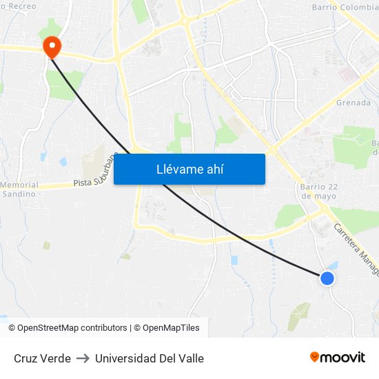 Cruz Verde to Universidad Del Valle map