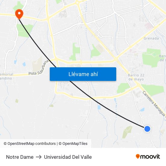 Notre Dame to Universidad Del Valle map