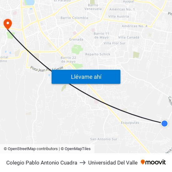 Colegio Pablo Antonio Cuadra to Universidad Del Valle map