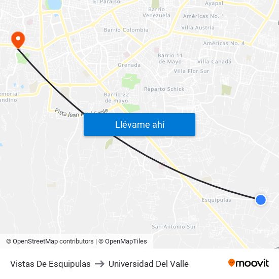 Vistas De Esquipulas to Universidad Del Valle map