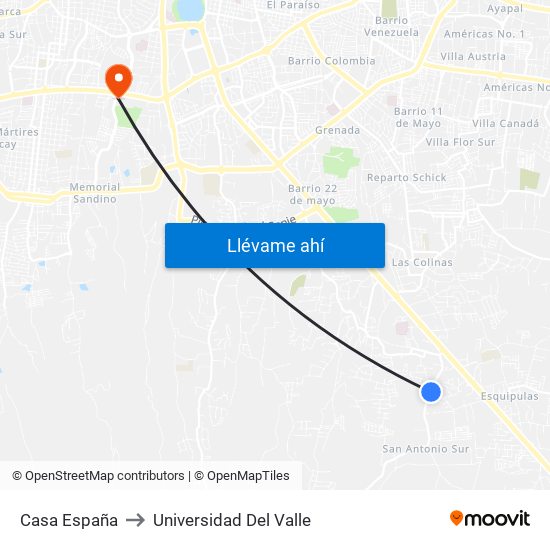 Casa España to Universidad Del Valle map
