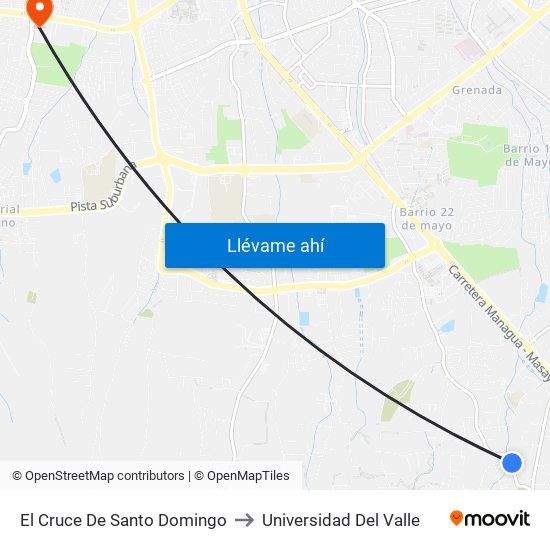 El Cruce De Santo Domingo to Universidad Del Valle map