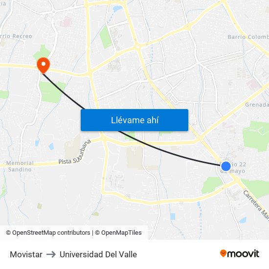 Movistar to Universidad Del Valle map