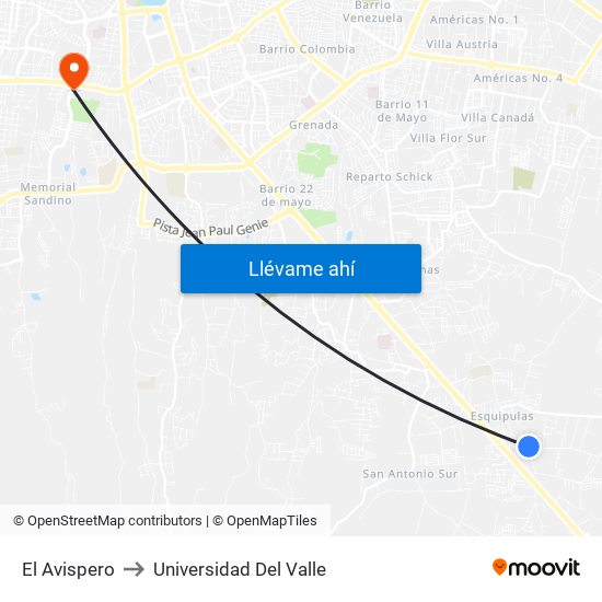 El Avispero to Universidad Del Valle map