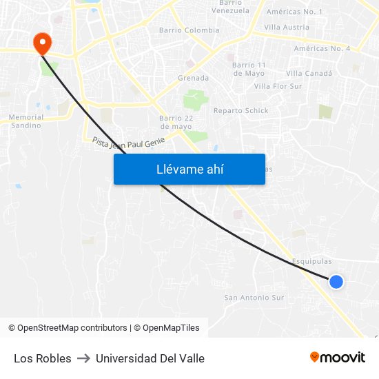 Los Robles to Universidad Del Valle map