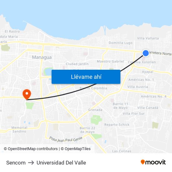 Sencom to Universidad Del Valle map