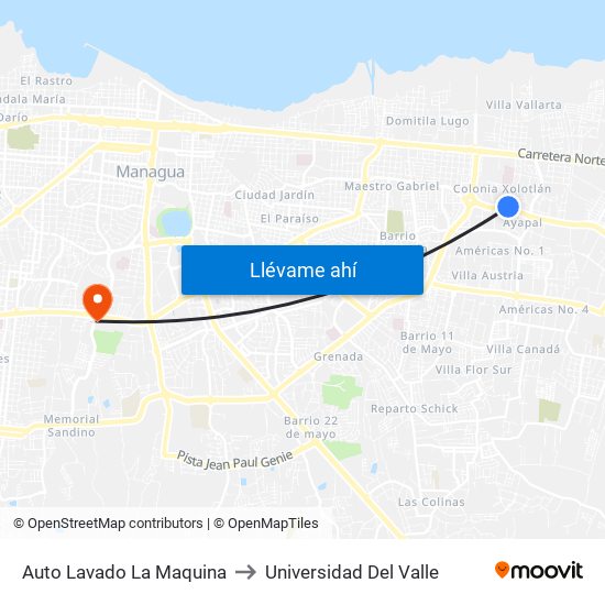 Auto Lavado La Maquina to Universidad Del Valle map