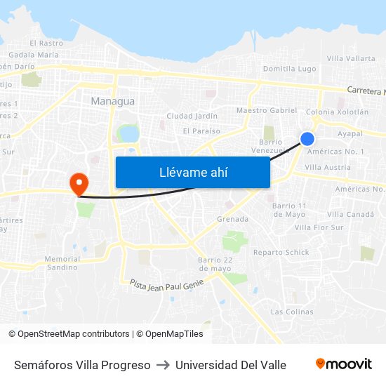 Semáforos Villa Progreso to Universidad Del Valle map