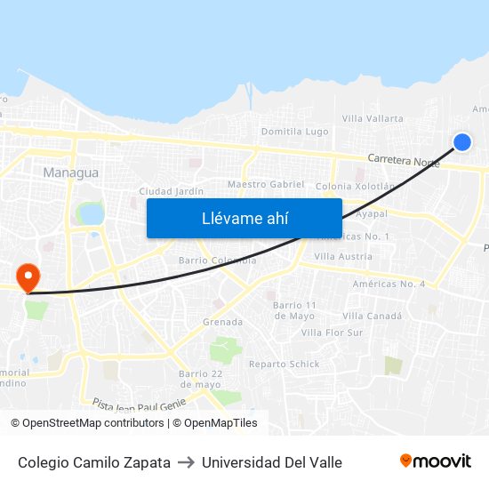 Colegio Camilo Zapata to Universidad Del Valle map