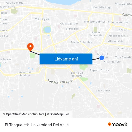 El Tanque to Universidad Del Valle map