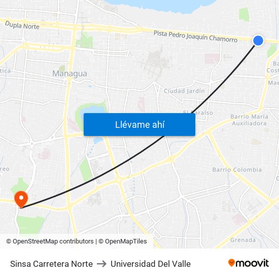 Sinsa Carretera Norte to Universidad Del Valle map