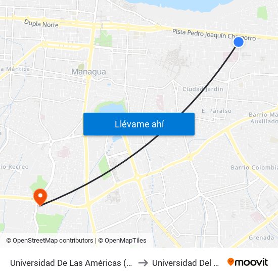 Universidad De Las Américas (Ulam) to Universidad Del Valle map