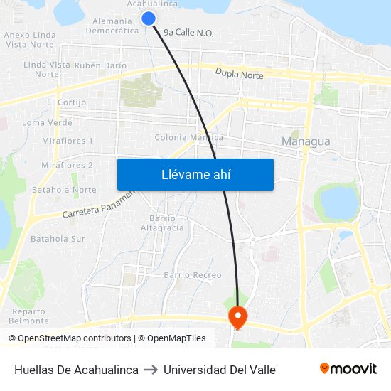 Huellas De Acahualinca to Universidad Del Valle map